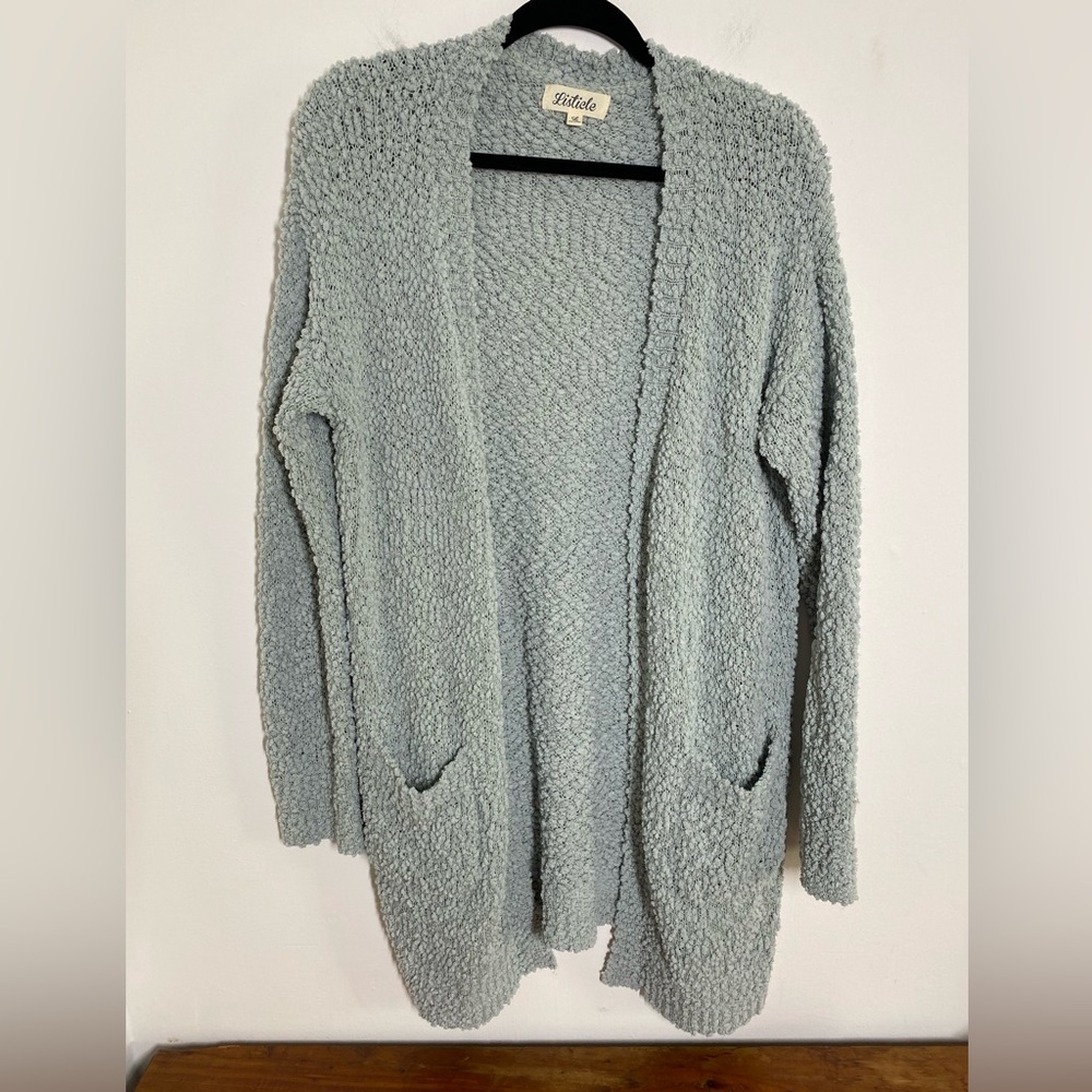 Listicle Size Large Aqua Blue Oversized Plush Popcorn Cardigan Mohair Blend